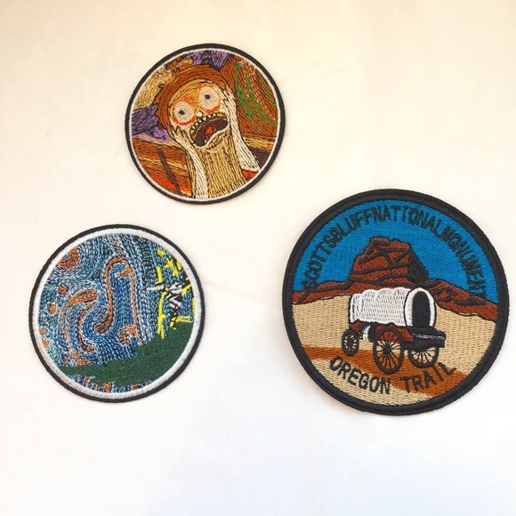Lot of 3, NWOT, Iron On Patches: Oregon Trail, Morty as Scream and Van Gogh Art. - Picture 1 of 5